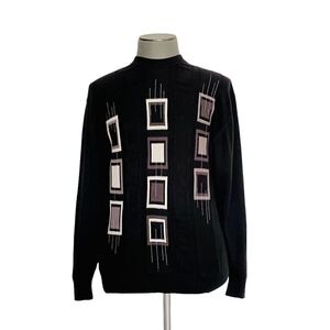 TAGIO Men’s Sweater Cotton Textured Pattern Sweater Black White Grey Pullover